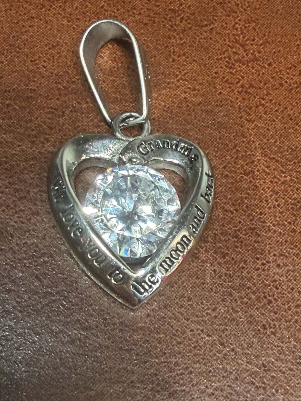 Grandma Love You to the Moon and Back Heart Cubic Zirconia Pendant Necklace